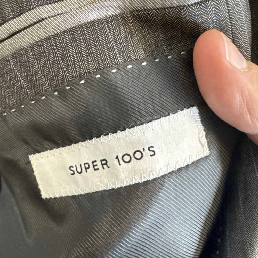 Geoffrey Beene Super‎ 100’s Wool Blazer 42L Gray Pinstripe 2 Button Sport Coat
